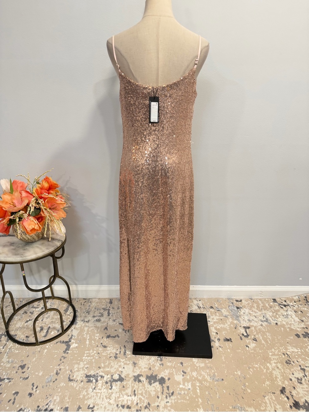 Kenneth Cole Rose Gold Sequin Cowl Neck Sleeveless Slip Dress - Size Small - Picture 11 of 16